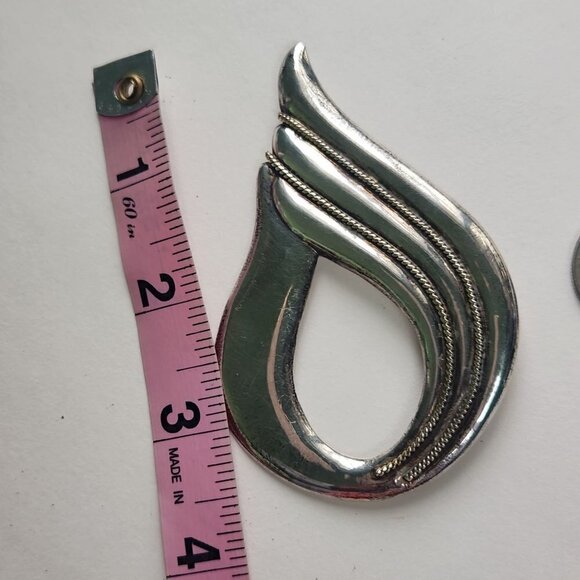 Vintage Modernist Statement Sterling Silver 925 Large Teardrop Brooch - Picture 3 of 7